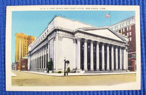 Vtg c1930's US Post Office & Court House New Haven Connecticut CT Linen Postcard