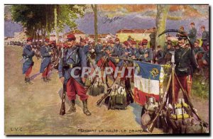 Old Postcard Army During the stop flag