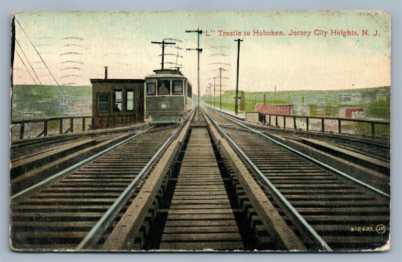 JERSEY CITY HEIGHTS NJ L TRESTLE TO HOBOKEN ANTIQUE POSTCARD railroad railway