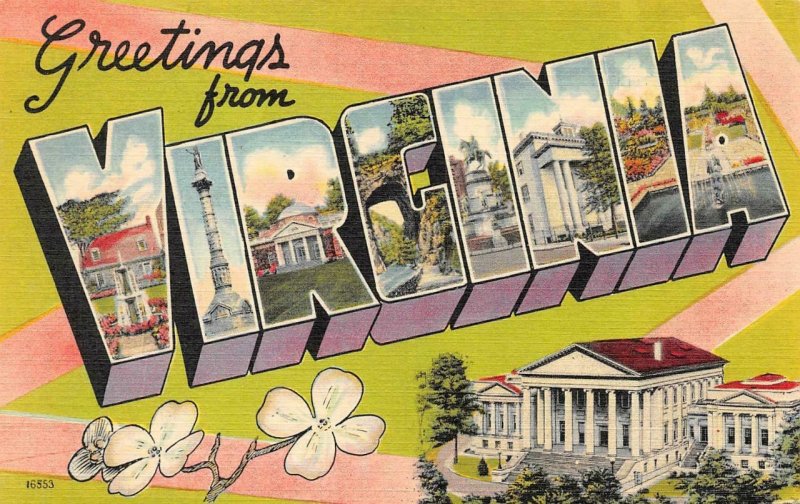 Large Letter Linen  VIRGINIA & RICHMOND Greetings  *TWO* c1940's Linen Postcards