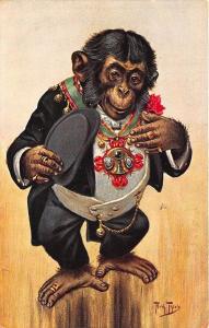 Arthur Thiele Novelty Art Series #781 Dressed Ape Monkey Medal Postcard