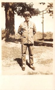 RPPC,  Handsome Smiling UNIFORMED MAN~Military Police?  ca1940's Photo Postcard