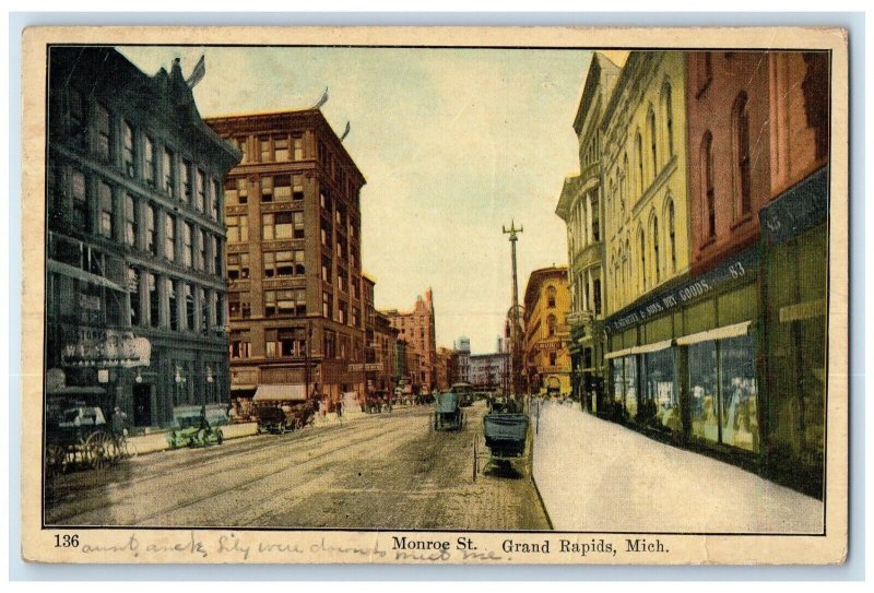 1908 Monroe Street Horse Carriage Building Grand Rapids Michigan Posted Postcard