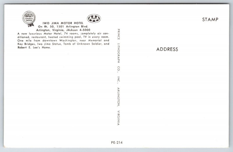 Artist Conception~Arlington Virginia~Iwo Jima Motor Hotel Air View~Vintage PC