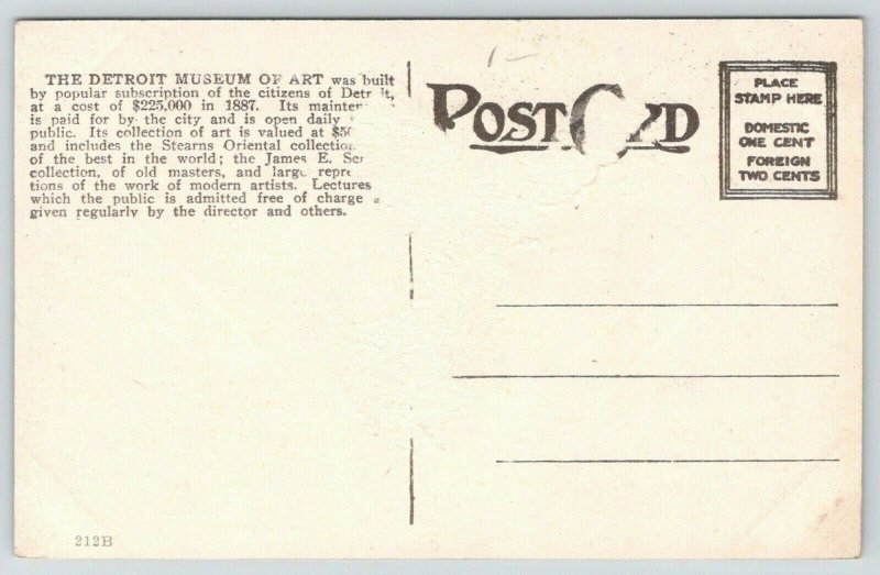 Detroit Michigan~Art Museum~Arched Entrance~Castle-Like Structure~c1910