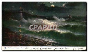 Old Postcard Fantasy full moon sea