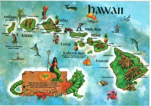 Vintage Postcard Cartograph of Loveliest Chain of Islands in the Pacific Hawaii
