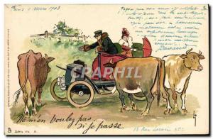 Old Postcard Fantasy Illustrator Automotive Cow