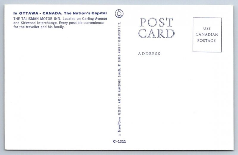 Talisman Motor Inn, Pool, Ottawa Ontario, Vintage Split View Postcard, NOS