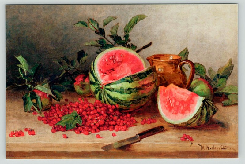 Still Life with a Watermelon and Currant by Yuli Klever Russian Modern postcard