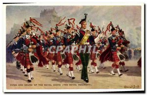 Old Postcard Militaria Pipes and Drums of the Royal Scots Regiment Royal