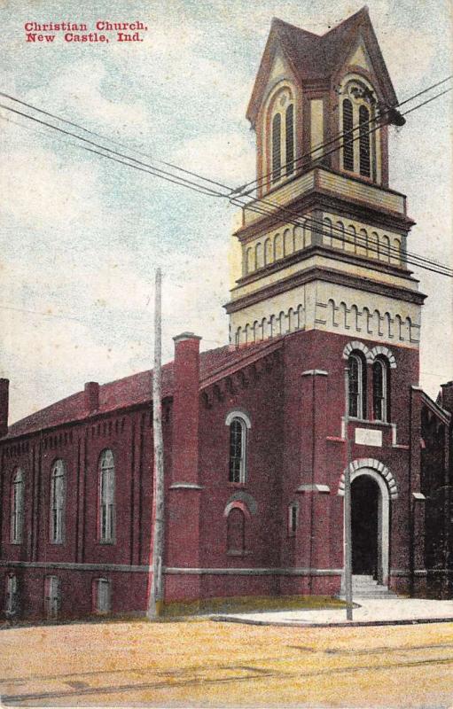 New Castle Indiana Christian Church Street View Antique Postcard K27492