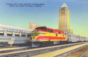 Florida East Coast Railway Streamliners Serve The Heart Of Miami USA Linen Ol...