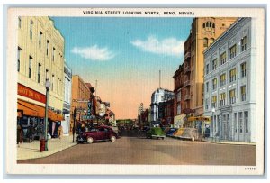 Reno Nevada Postcard Virginia Street Looking North Classic Cars Buildings c1940