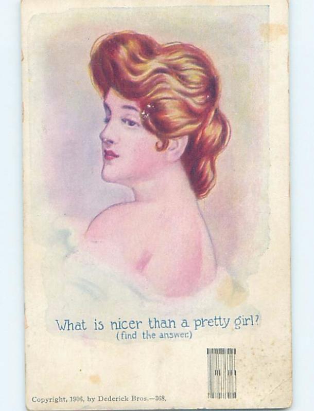 Pre-1907 risque riddle postcard WHAT IS NICER THAN A PRETTY GIRL HL4217