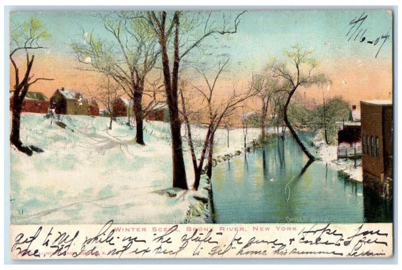 1907 Scenic View Of Winter Scene Bronx River New York NY Antique Postcard