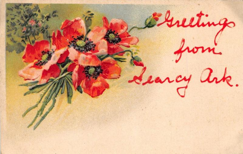 SEARCY ARKANSAS GREETINGS FROM UNUSED POSTCARD c1910s WITH EMBOSSED FLOWERS