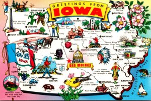 Iowa Greetings With Map From The Hawkeye State