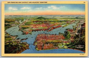 Vtg California CA San Francisco Bay Area Topographocal Map View 1930s Postcard