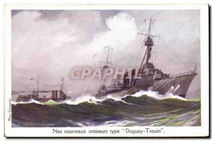 Old Postcard Illustrator Haffner Warship Cruisers Type Duguay Trouin
