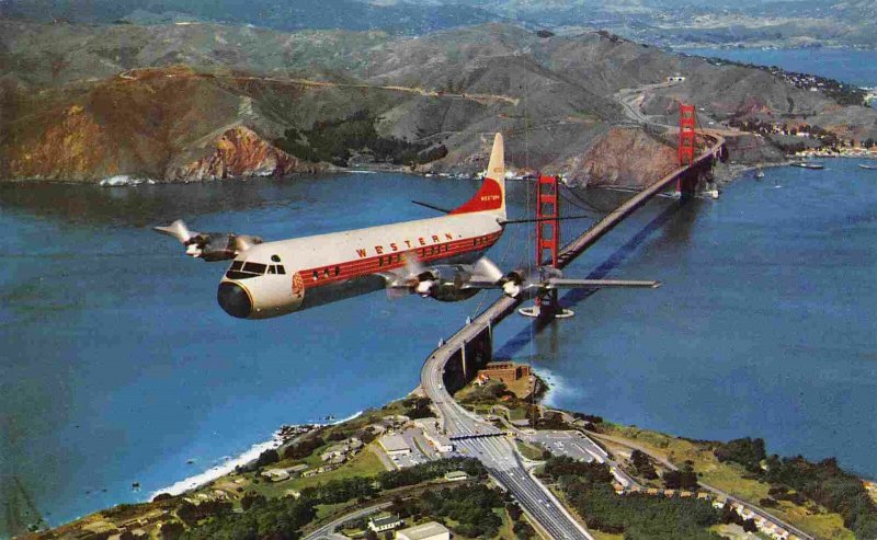Western Airlines Electra Aircraft Plane Bridge San Francisco California postcard