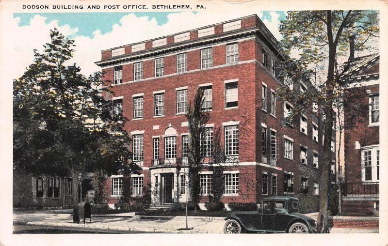 Dodson Building & Post Office, Bethlehem, Pennsylvania, Early Postcard, Unused