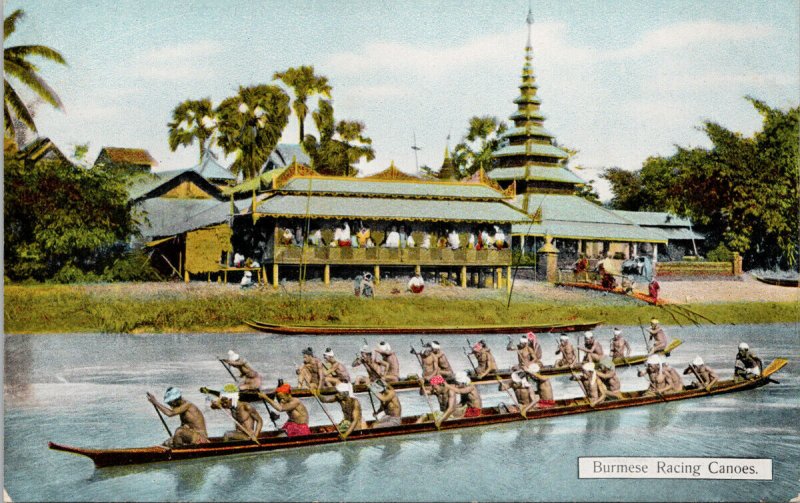 Burmese Racing Canoes Burma Myanmar Unused D.A. Ahuja Rangoon Postcard G80