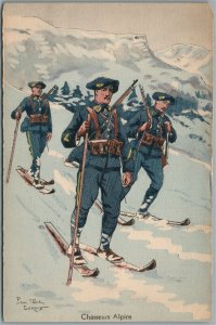 ALPIN MOUNTING CORPS ANTIQUE POSTCARD ARTIST SIGNED CHASSEURS ALPINS French