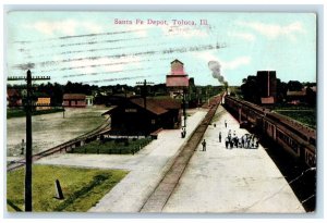 1914 Santa Fe Depot Railroad Train Toluca Illinois IL Posted Antique Postcard 