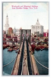 View From Top of Brooklyn Bridge New York CIty NY NYC UNP Unused DB Postcard P27