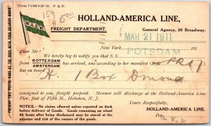 Ship Holland-America Line Form 7-10M-3-28-10 Freight Notification Postcard