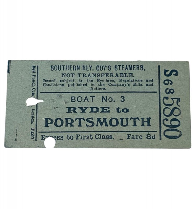 1940s Portsmouth United Kingdom Southern Railway Coy's Steamers Ticket