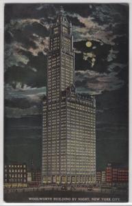 Woolworth Building at Night New York City Moonlight Scene 1900’s Postcard