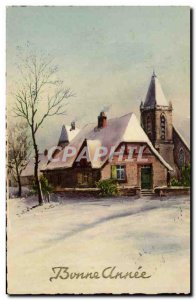 Old Postcard Fantasy Landscape Happy Valentine House under snow