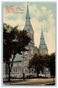 1915 St. Johns Catholic Church Building & Cross Tower Independence Iowa Postcard