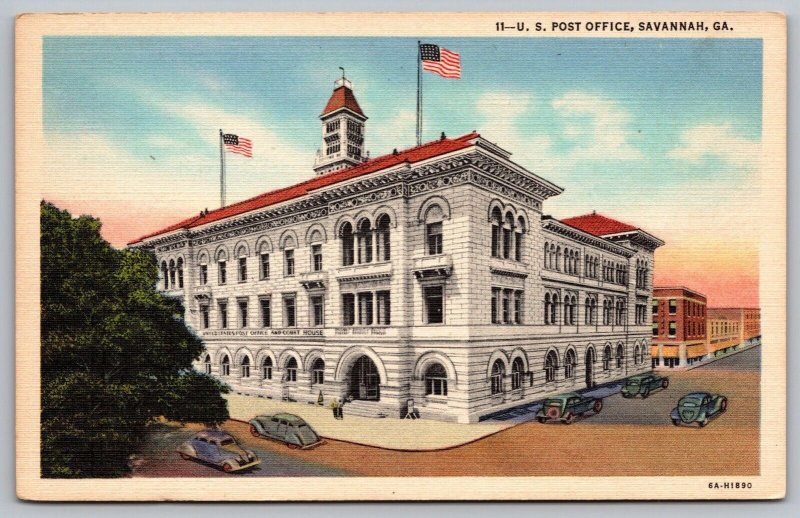 US Post Office Savannah GA Georgia Linen Postcard UNP VTG Curteich Unused 