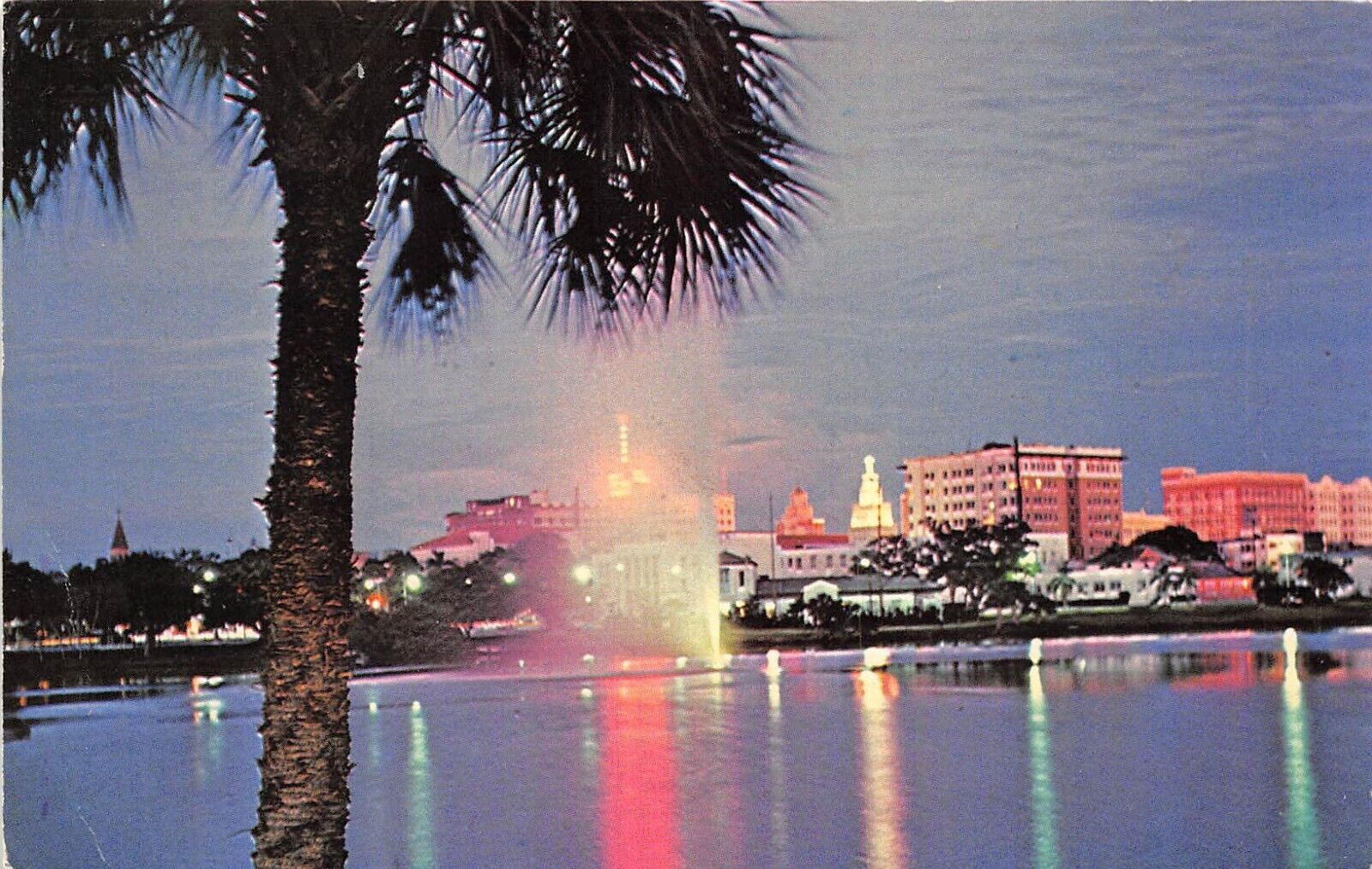 St. Petersburg Florida 1975 Postcard Night View Of Downtown United