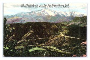 Pikes Peak Alt. 14,110 Feet From Rampart Range Road Colorado Postcard