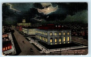 DENVER, CO Colorado ~ US MINT, Library and CAPITOL at Night 1916  Postcard