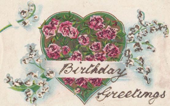 Birthday Greetings 2x REAL GLITTER ANTIQUE Postcard s