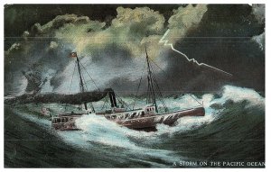 A Storm on the Pacific Ocean Posted Souvenir Ship Postcard 1913