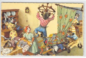 Cats Moving Mainzer Belgium #4955 Vintage Fantasy Anthropomorphic Art Postcard