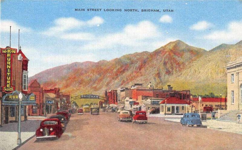 Brigham Utah Main Street Looking North Antique Postcard J53260