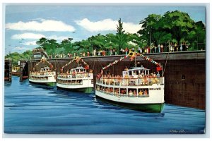 c1960 Welch Fleet Cruise Boats MacArthur Lock Sault Ste. Marie Michigan Postcard