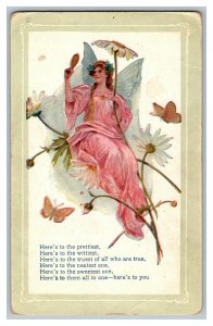 Postcard Here's To The Prettiest Poem Woman Butterflies Vtg. Standard View Card 