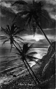 Hawaii Moonlight Beach 1940s Night RPPC Photo Postcard 22-2342