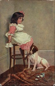 Spaniel Dog and Little Girl in Trouble In Disgrace Pre-1910 Postcard