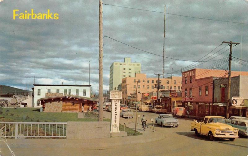 FAIRBANKS, AK Alaska FIRST AVENUE Hotel Steels~Economy Cafe 1969 Chrome Postcard