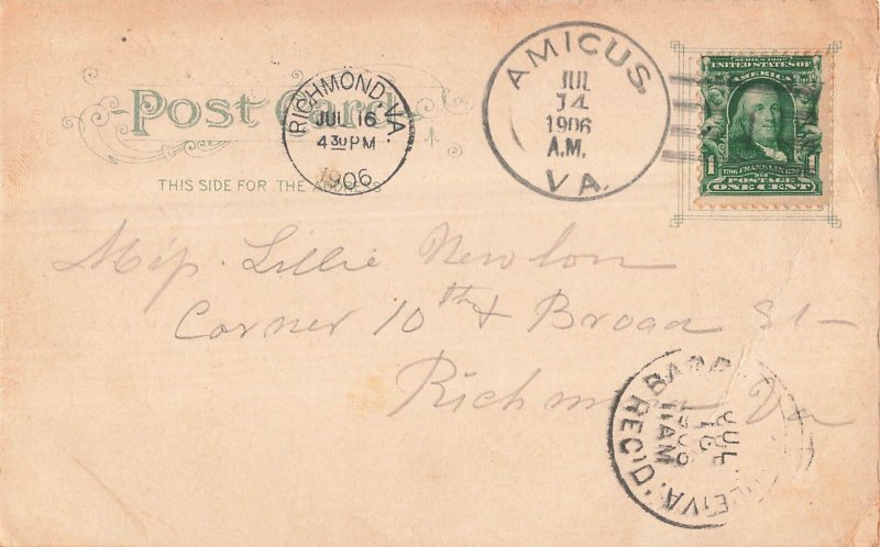 Richmond Virginia VA~Washington Monument~1906 Psmk Amicus Virginia POSTCARD