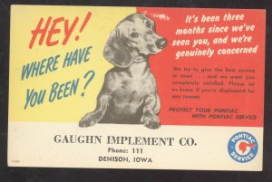 DENISON IOWA GAUGHAN PONTIC CAR DEALER ADVERTISING POSTCARD IMPLEMENT CO